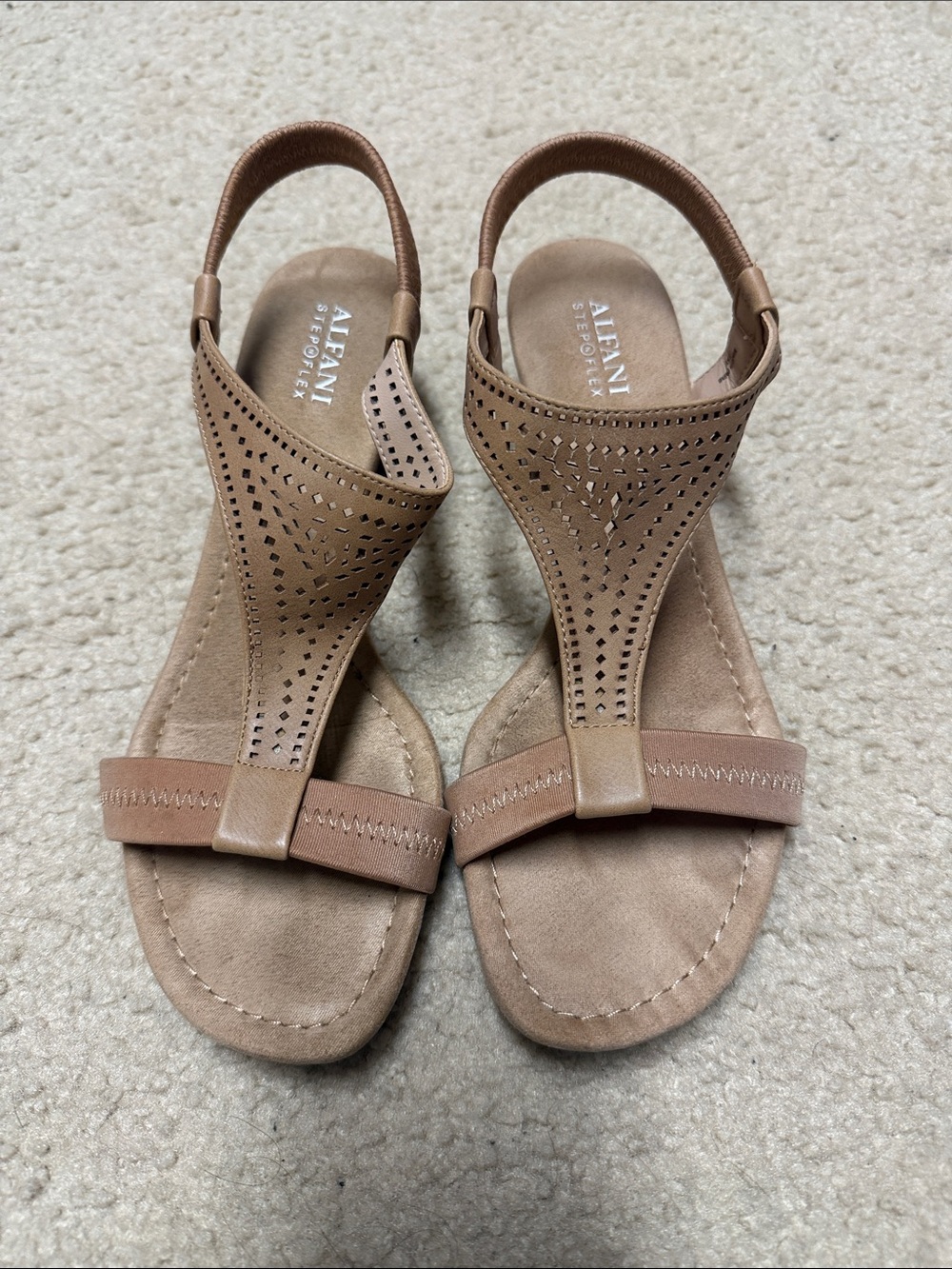 Alfani Women's Taupe Perforated T-Strap Slingback Sandals